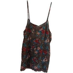 Self Esteem Camisole 1X Lace Sheer Floral Gray Mauve Burgundy Teal